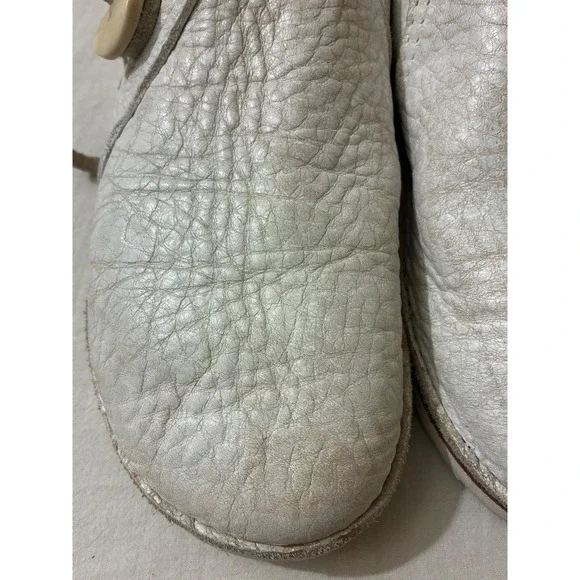 Birkenstock Artisanal Off White Pebbled Leather Button Slip On Loafers 8 Shoes - Picture 3 of 11